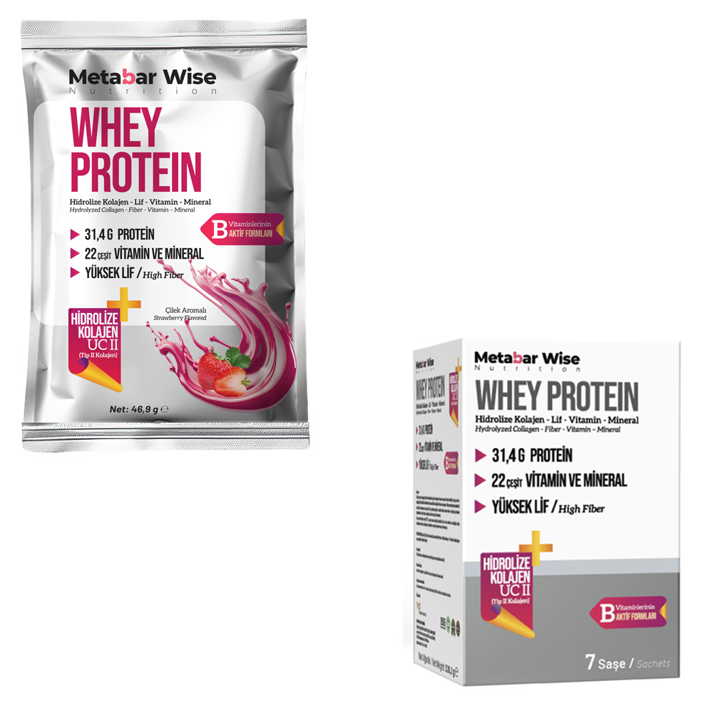 Metabar Wise Whey Protein - Çilek Aromalı Saşe - 7'li Kutu Metabar Wise Whey Protein - Çilek Aromalı Saşe - 7'li Kutu
