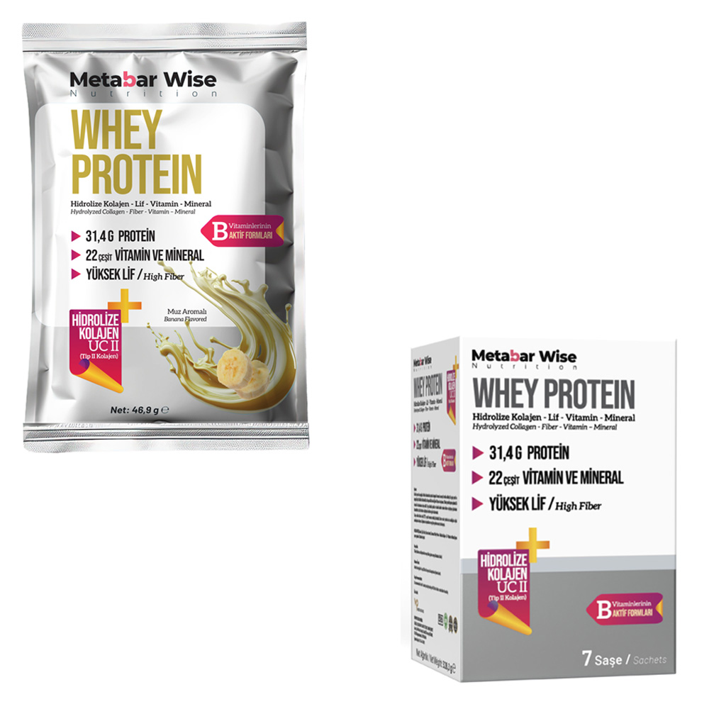 Metabar Wise Whey Protein - Muz Aromalı Saşe - 7'li Kutu Metabar Wise Whey Protein - Muz Aromalı Saşe - 7'li Kutu