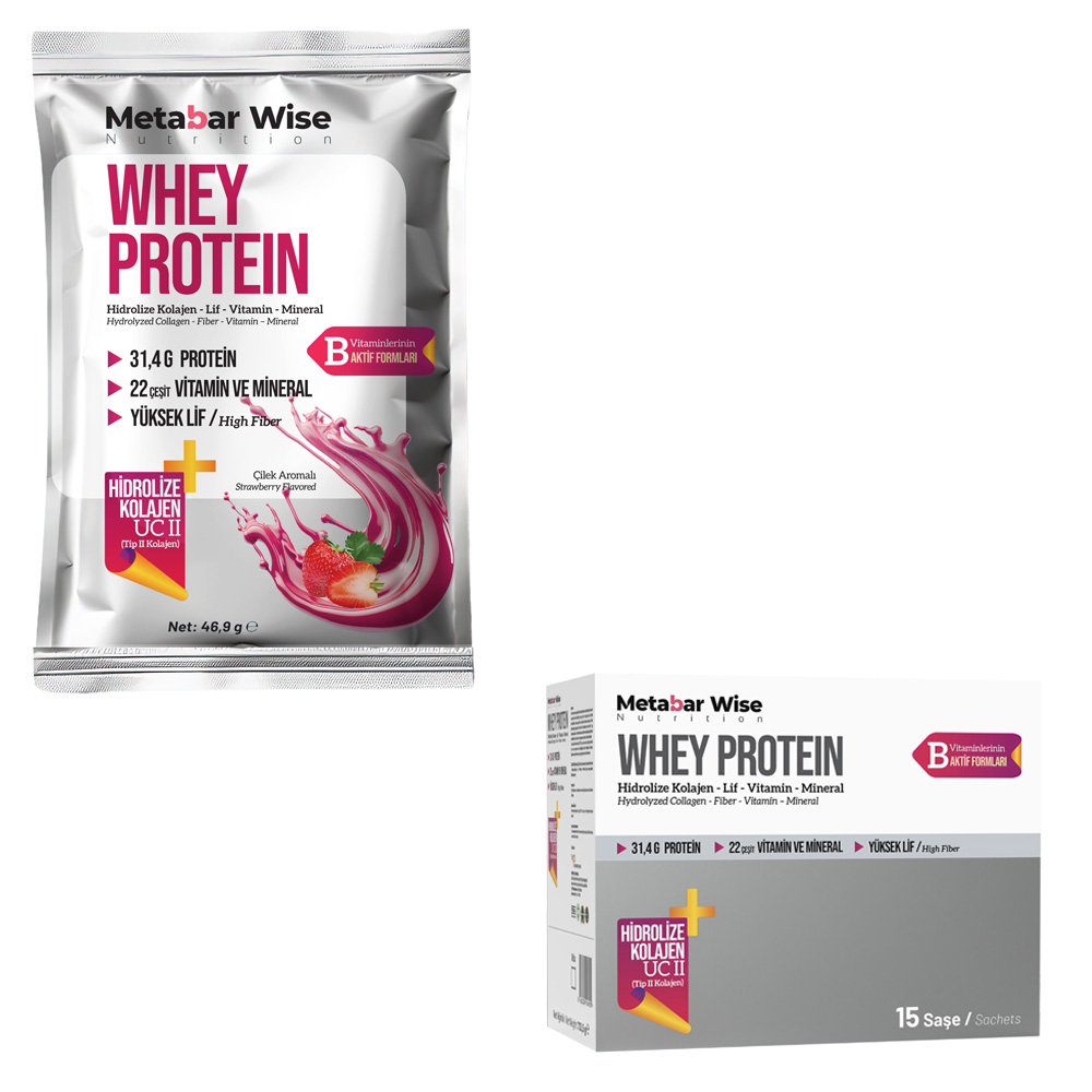 Metabar Wise Whey Protein - Çilek Aromalı Saşe - 15'li Kutu Metabar Wise Whey Protein - Çilek Aromalı Saşe - 15'li Kutu