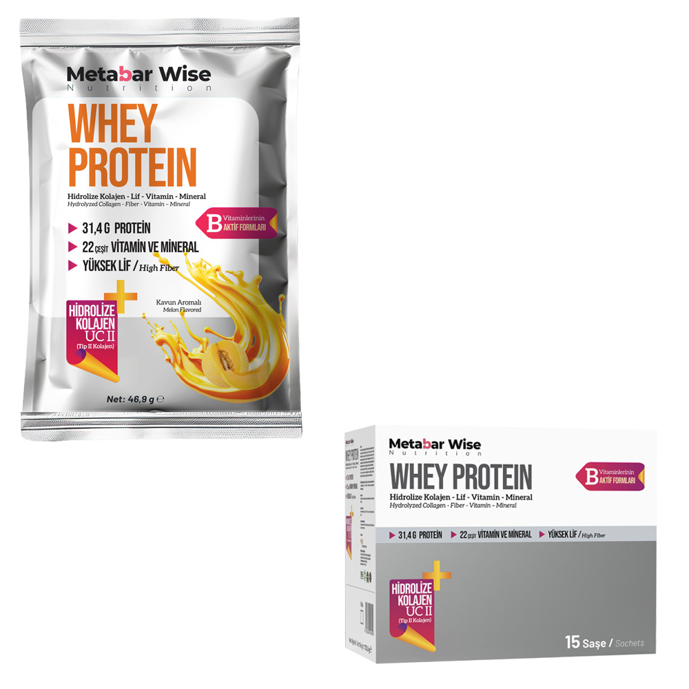 Metabar Wise Whey Protein - Kavun Aromalı Saşe - 15'li Kutu Metabar Wise Whey Protein - Kavun Aromalı Saşe - 15'li Kutu